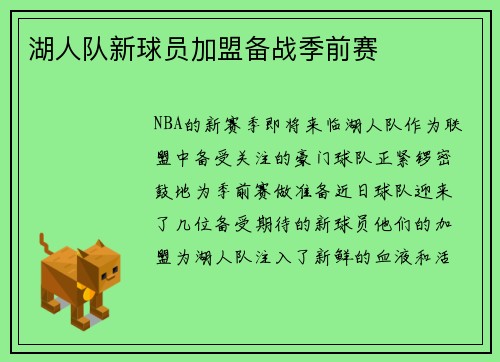 湖人队新球员加盟备战季前赛